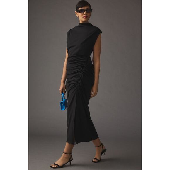 New Anthropologie The Maya Ruched Cowl-Neck Dress $160 X-SMALL XS Black - Picture 5 of 7